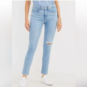 LOFT Women's Curvy Mid Rise Frayed Skinny Jeans